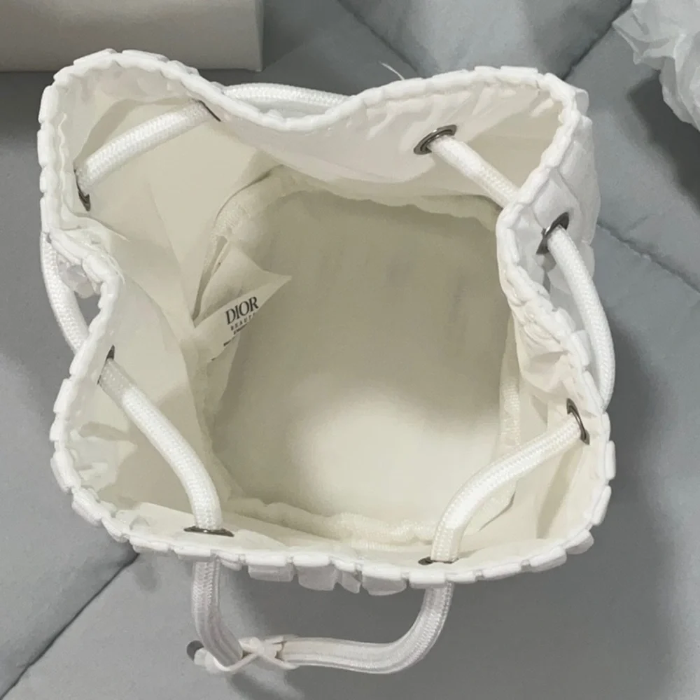 Dior White Cosmetic Case with Elegant Pleats